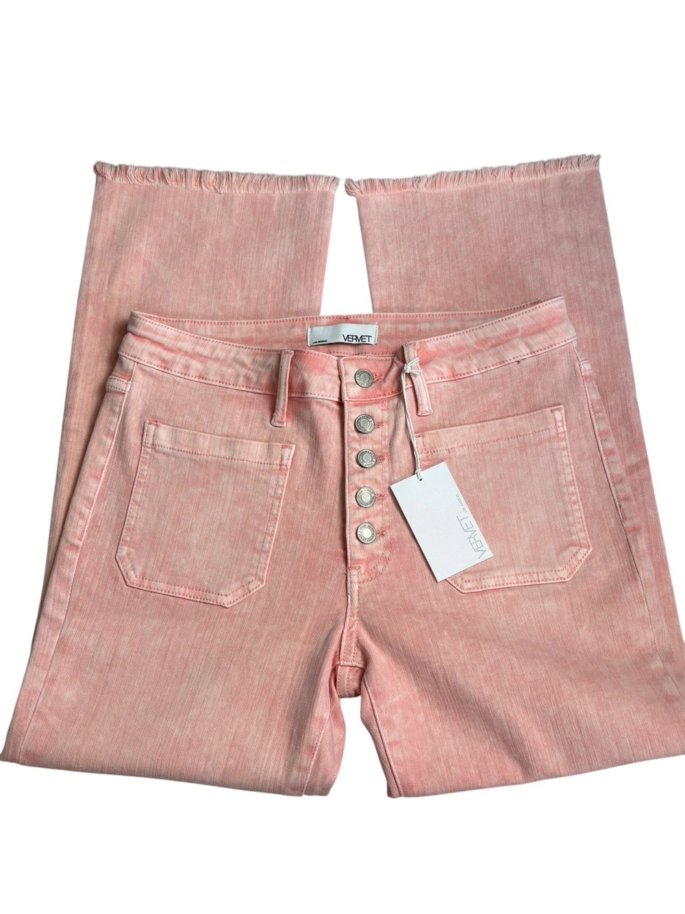 VERVET Pink Acid Wash Wide Leg Raw Hem Jeans Size 30 NWT - Picture 3 of 9